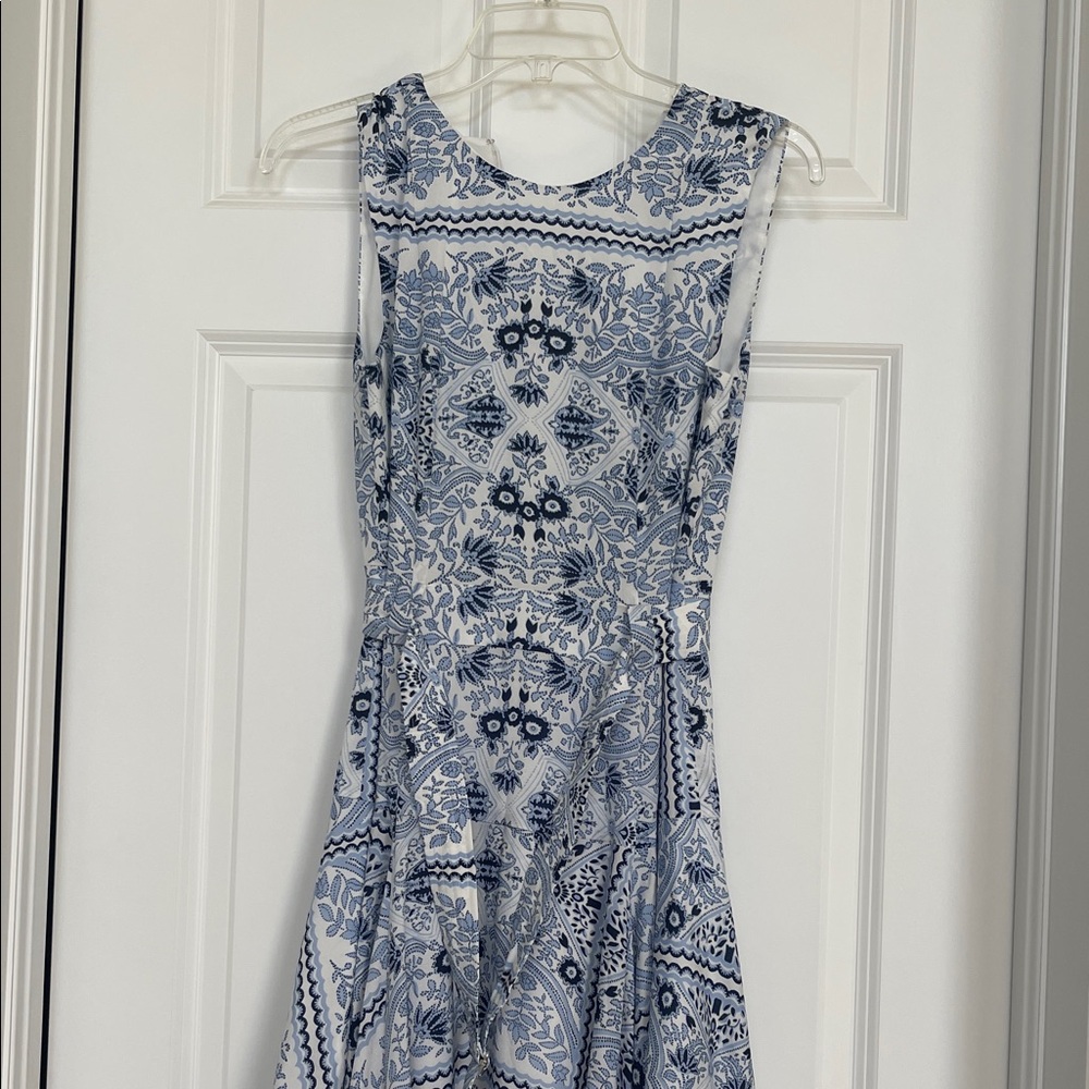 Calvin Klein Blue and White Patterned Midi Dress